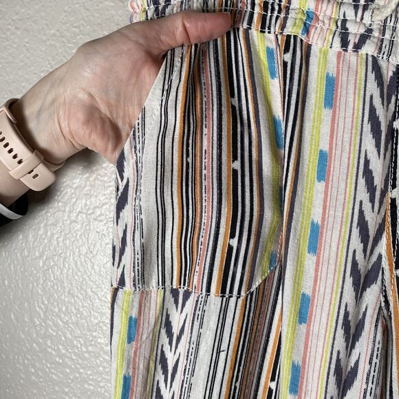CALI 1850 Sz M Linen Beach Pants Aztec Multicolor Drawstring 4 Pockets - Picture 7 of 11